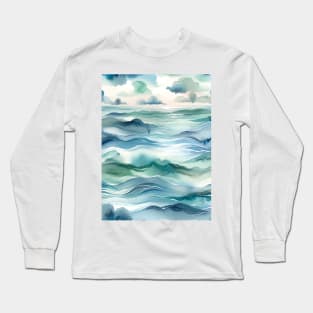 Tranquil Tides Watercolor Ocean Long Sleeve T-Shirt